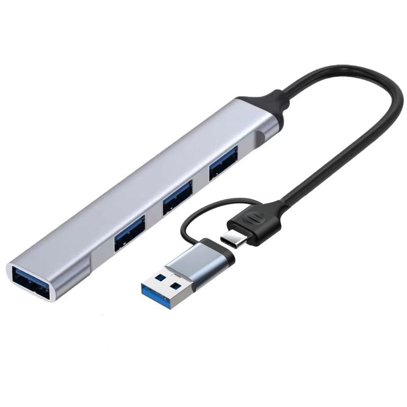 2 in 1 USB C&USB 3.0 Hub With 4 Port USB 3.0 Hub Splitter and 0.65ft Extended Cable(Sliver)