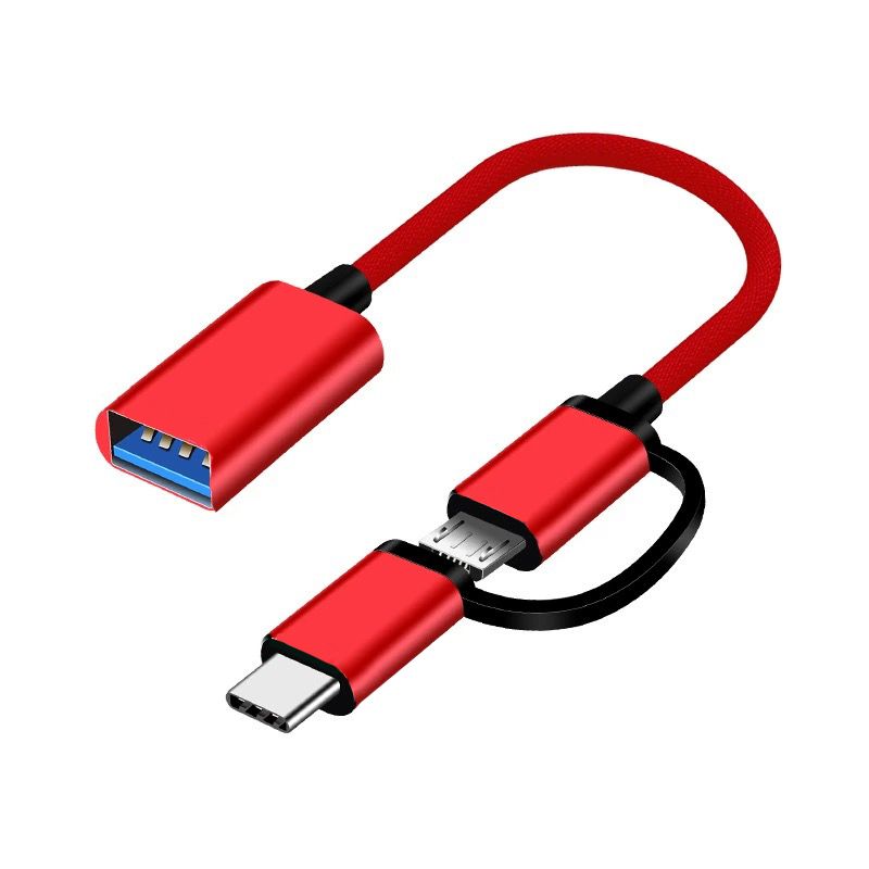 2 In1 Type-c Male Micro USB Male To USB Female(Red)