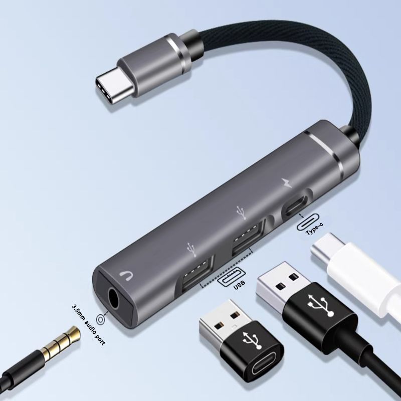 USB 3.0 Hub With 2 Port USB 3.0 ,1 Charge USB C and 1 3.5mm Aux Port Hub Splitter and 0.65ft Extended Cable