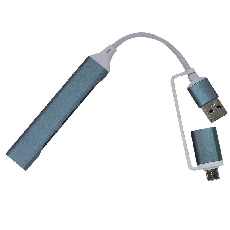 2 in 1 USB C&USB 3.0 Hub With 4 Port USB 3.0 Hub Splitter and 0.65ft Extended Cable(Light Blue)