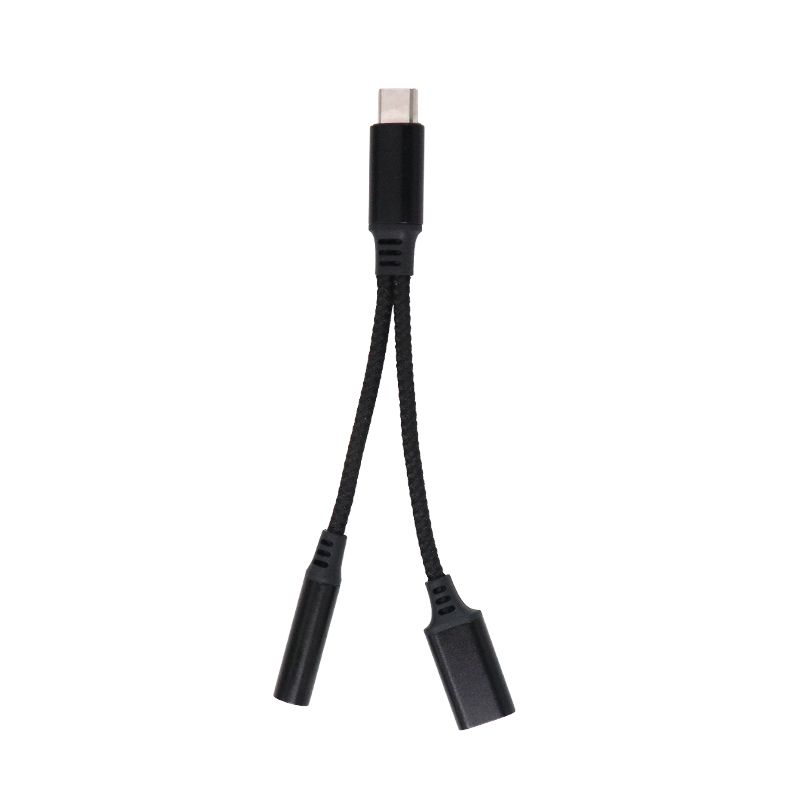 2 in 1 USB C & 3.5mm AUX Audio to USB C Cable-Black