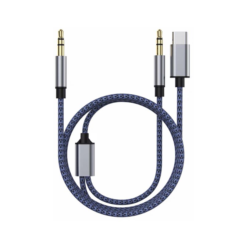 2 in 1 USB C & 3.5mm AUX Audio to 3.5mm AUX Audio Cable-Blue(1.2M)