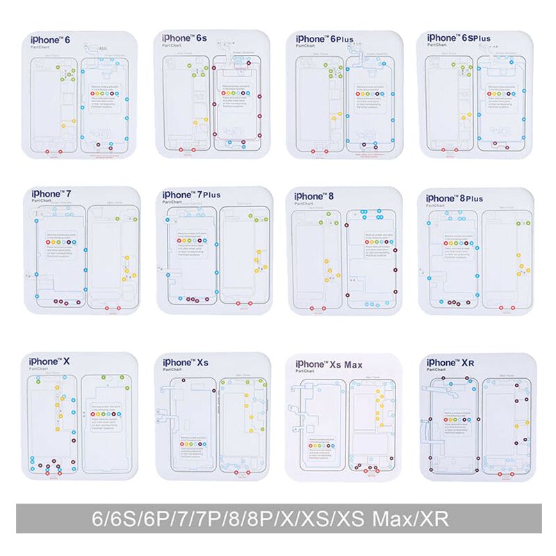 12 in 1 Set Magnetic Screw Chart Mat Repair Guide Pad for iPhone 6/6P/6S/6SP/7/7P/8/8P/X/XS/XS Max/XR