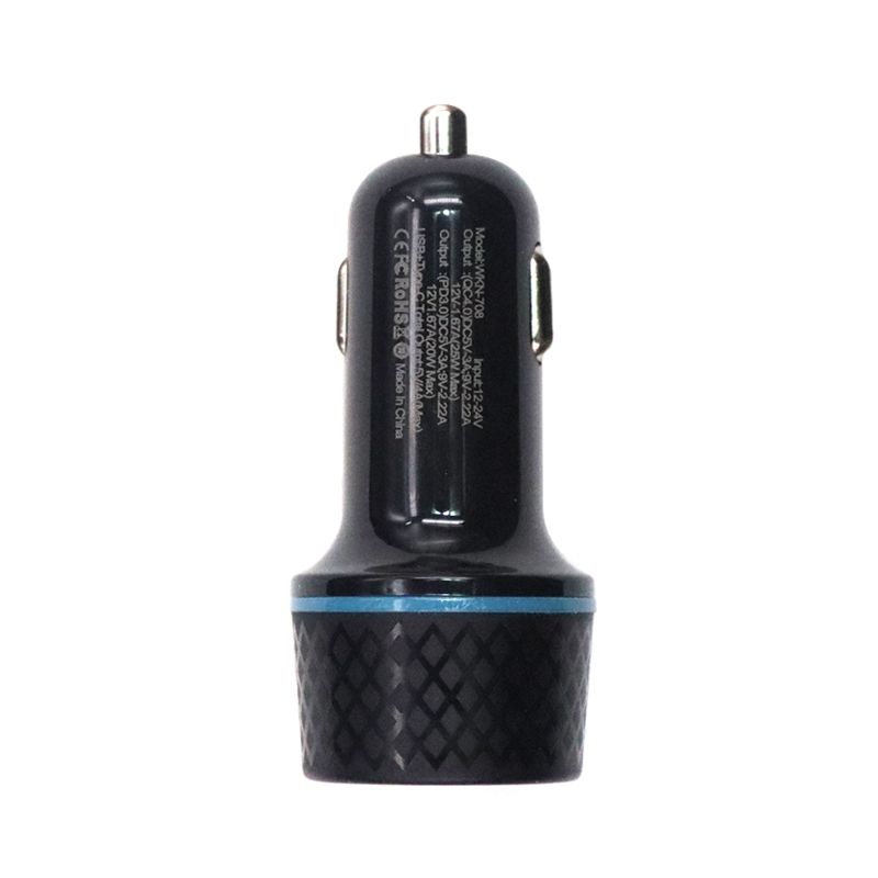 2-Port PD Type C (20W) & QC 3.0 (20W)Car Charger Adapter for Mobile Phone(WKN-708) - Black