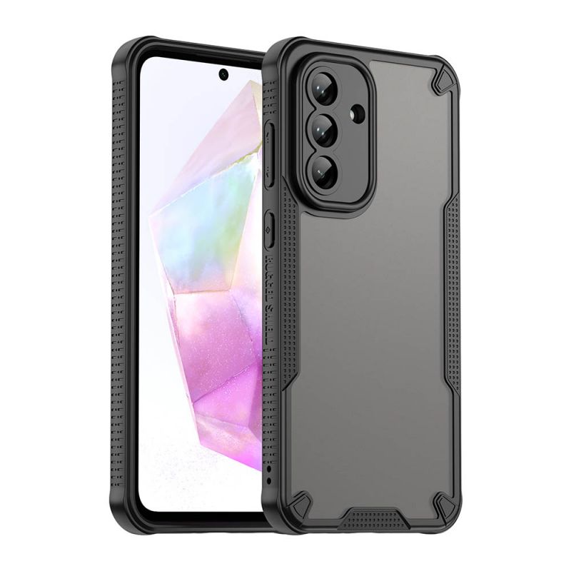 For Samsung Galaxy A36 5G Armor Case-PC+TPU Hybrid,Frosted Semi-Transparent,Anti-Shock Design(Black)