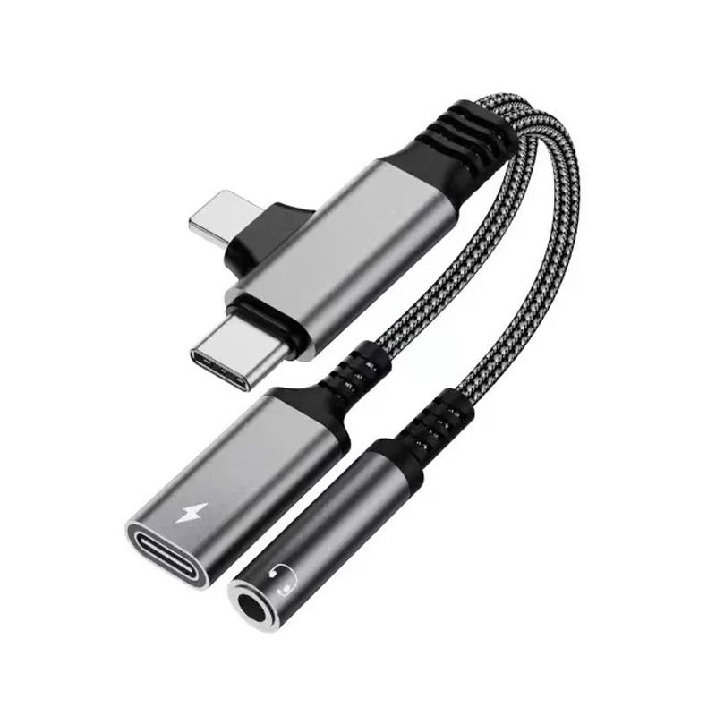 4 in 1 Lighting Male and USB C Male to 3.5mm AUX Audio Female and Charge USB C Female (Sliver)(0.3ft)