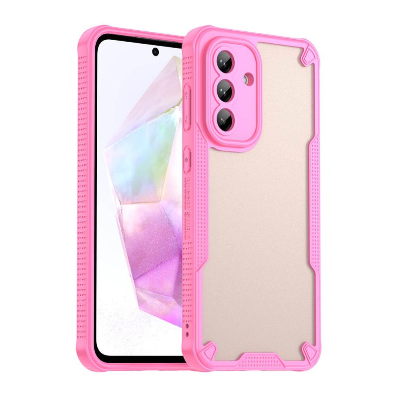 For Samsung Galaxy A36 5G Armor Case-PC+TPU Hybrid,Frosted Semi-Transparent,Anti-Shock Design(Pink)