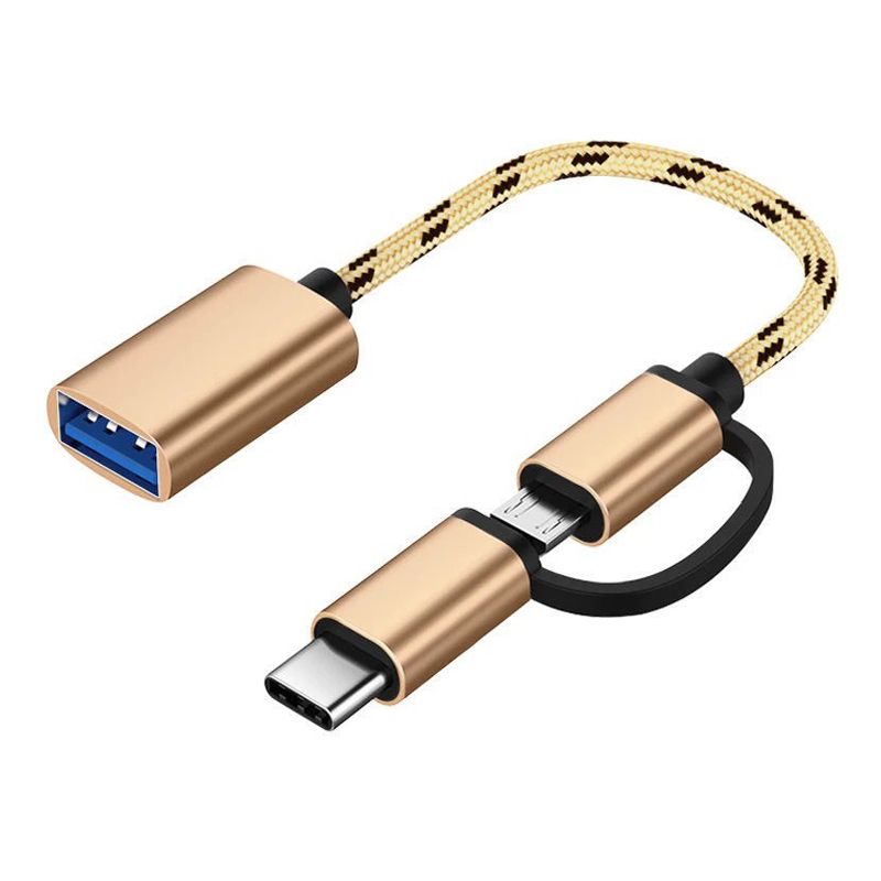 2 In1 Type-c Male Micro USB Male To USB Female(Gold)