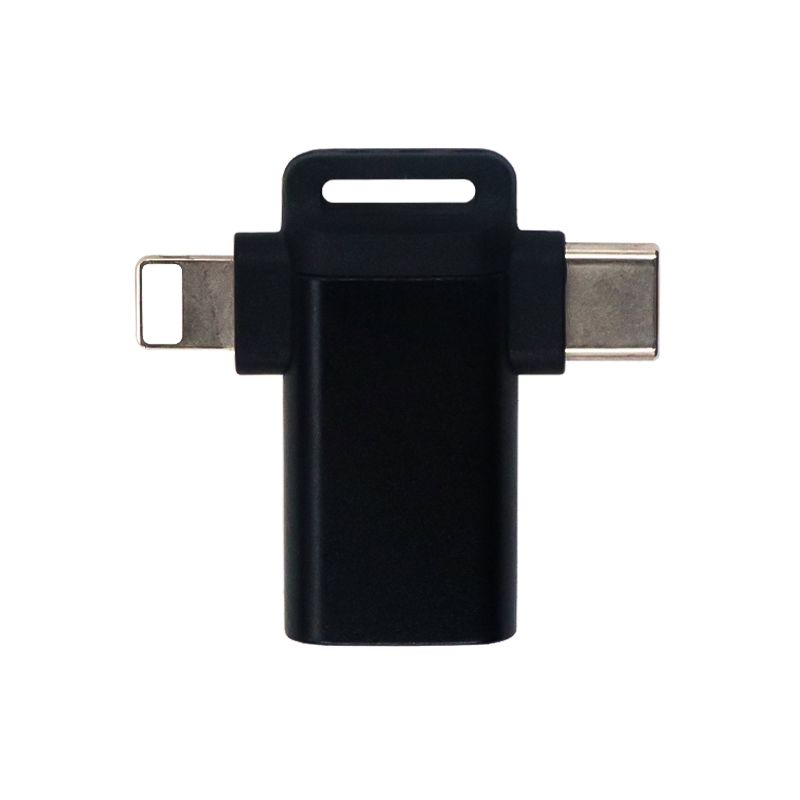 2 in 1 3.5mm Headphone Femal (Rectangle) to Lighting Male and USB C Male (Black)(T-shaped)