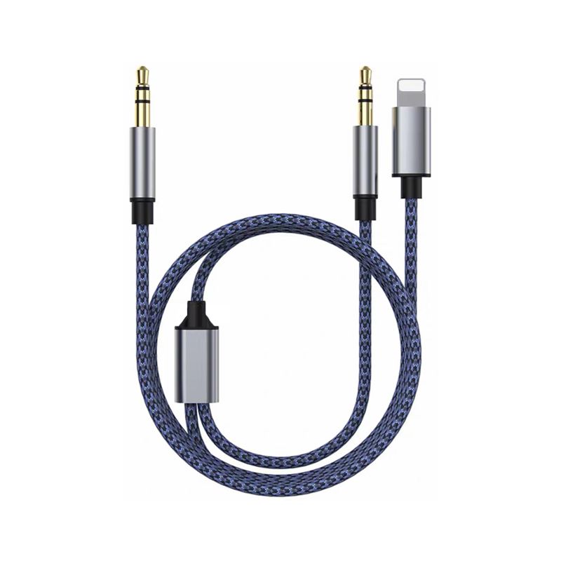 2 in 1 Lighting & 3.5mm AUX Audio to 3.5mm AUX Audio Cable-Blue(1.2M)