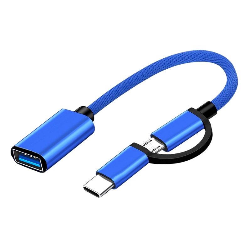 2 In1 Type-c Male Micro USB Male To USB Female(Blue)