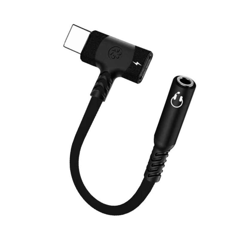 2 in 1 3.5mm Headphone Femal to USB C Male and Charge USB C Female (Black)(T-shaped)(0.3ft)