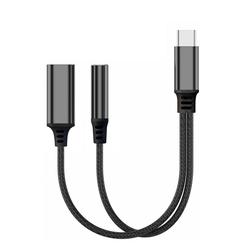 2 in 1 USB C & 3.5mm AUX Audio to USB C Cable-Black(13.5CM)