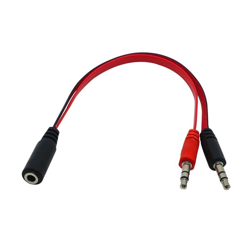 3.5mm Female to 2 Port 3.5mm Male Cable (0.45ft)(Black&Red)