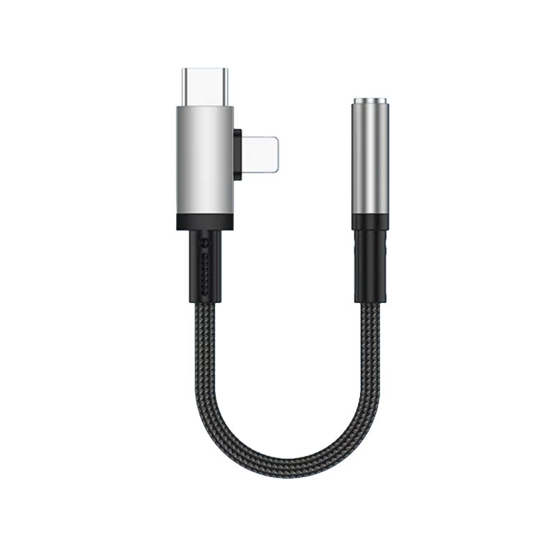 2 in 1 3.5mm Headphone Femal to Lighting Male and USB C Male (Sliver)(0.33ft)